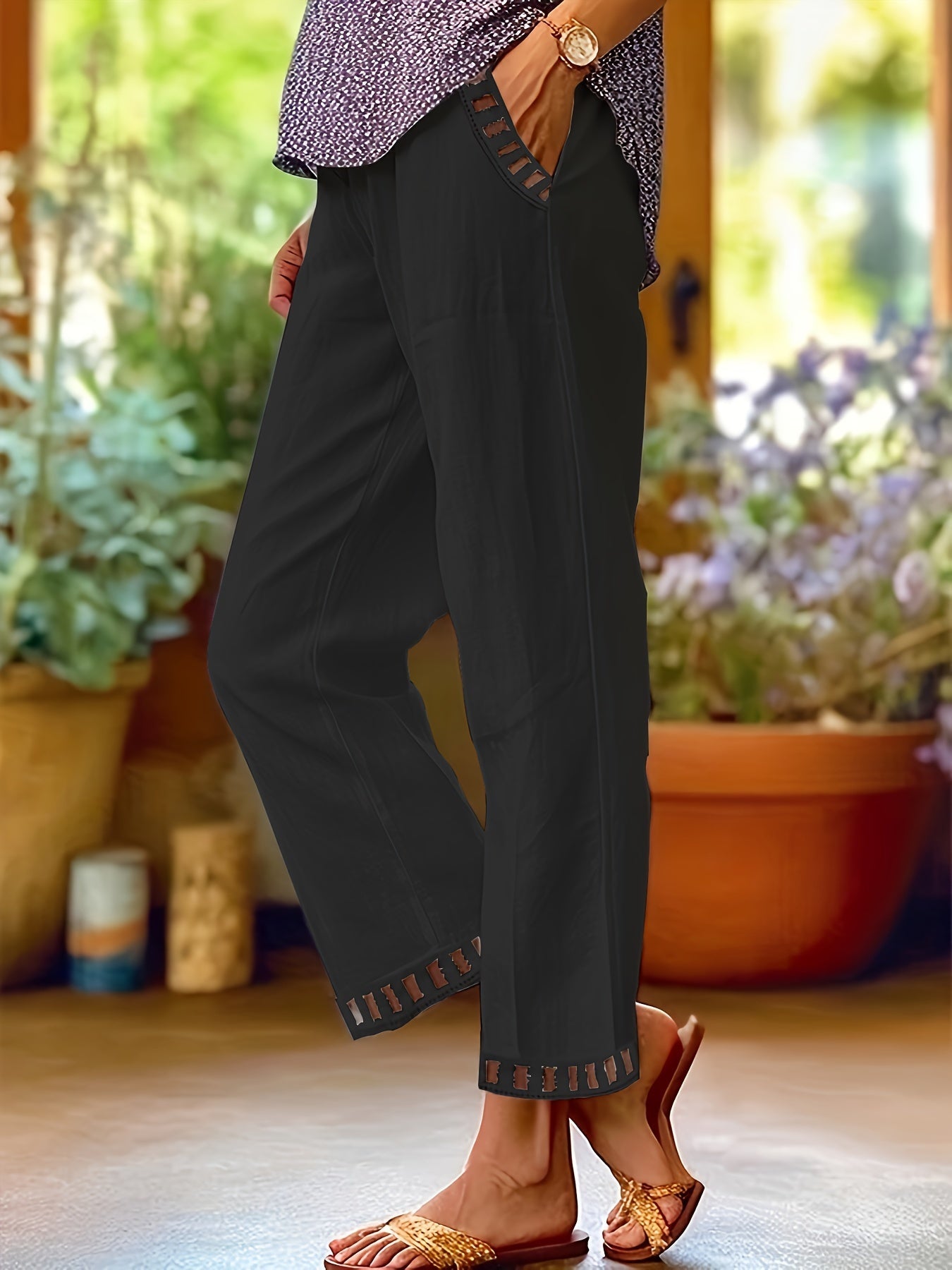 Lena - Contrast Trim Cropped Pants