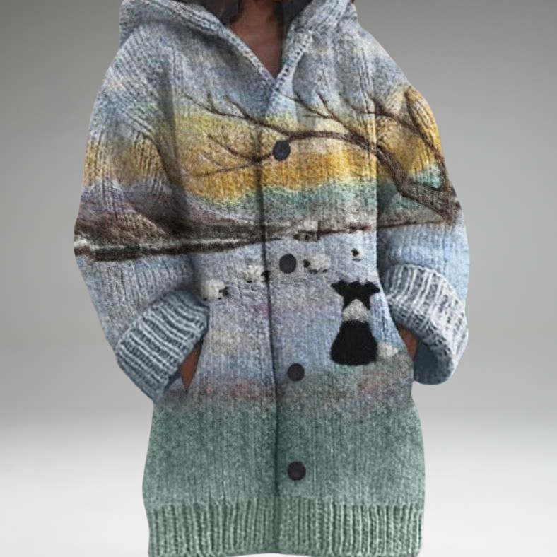 Annelie™ | Warm women's sweater with buttons and a hood.