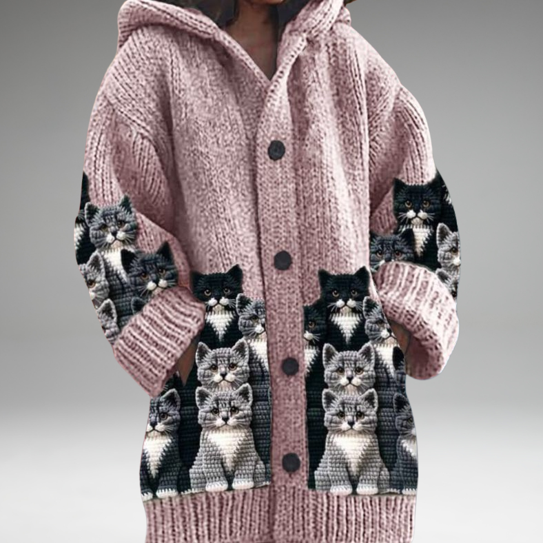 Annelie™ | Warm women's sweater with buttons and a hood.