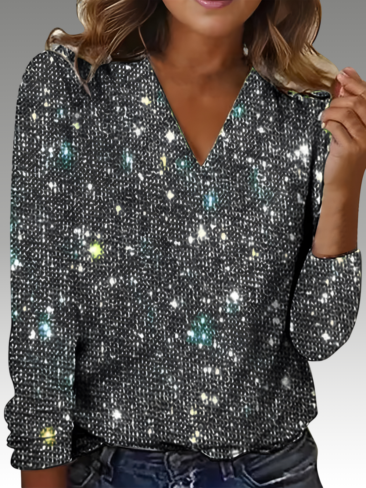 Claudia™ - Chic Sparkling V-Neck Diamond Blouse
