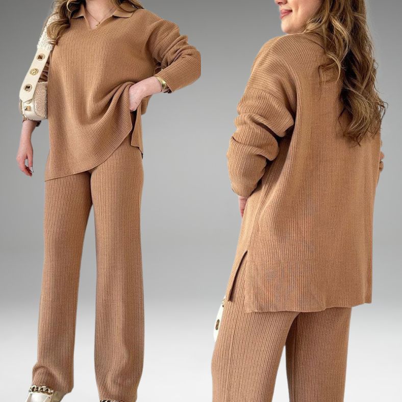 Amalia | Casual two-piece set with V-neck and slit