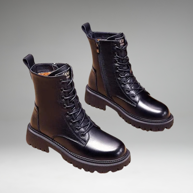 Helena - Black Leather Fur-Lined Insulated Boots