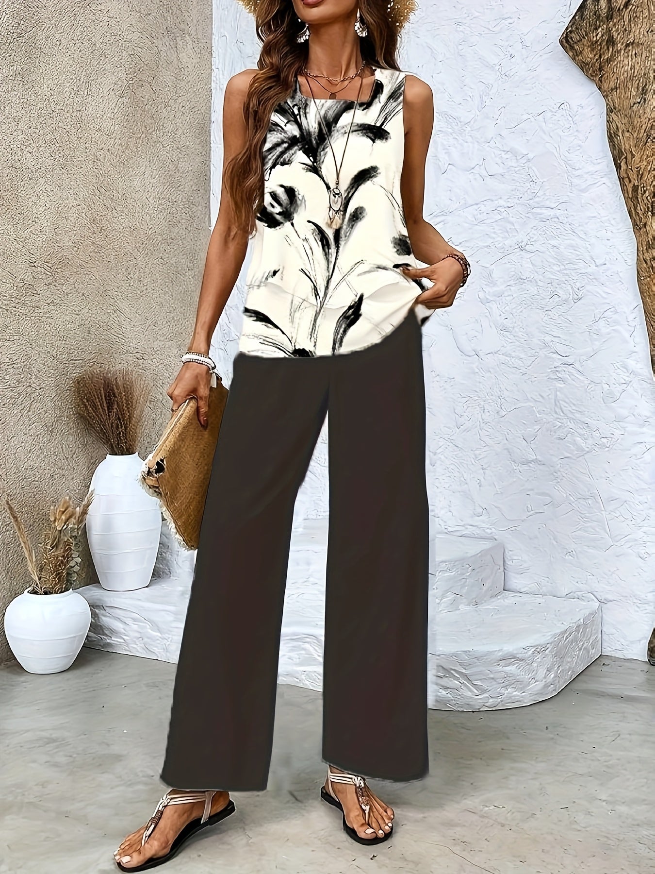 Camille - Twill Stripe Vest And Pants Set