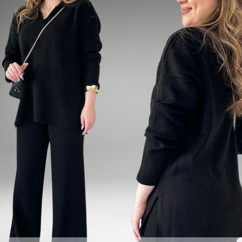 Amalia | Casual two-piece set with V-neck and slit
