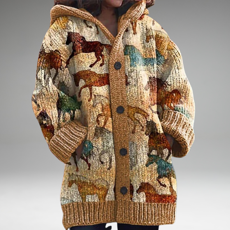 Annelie™ | Warm women's sweater with buttons and a hood.