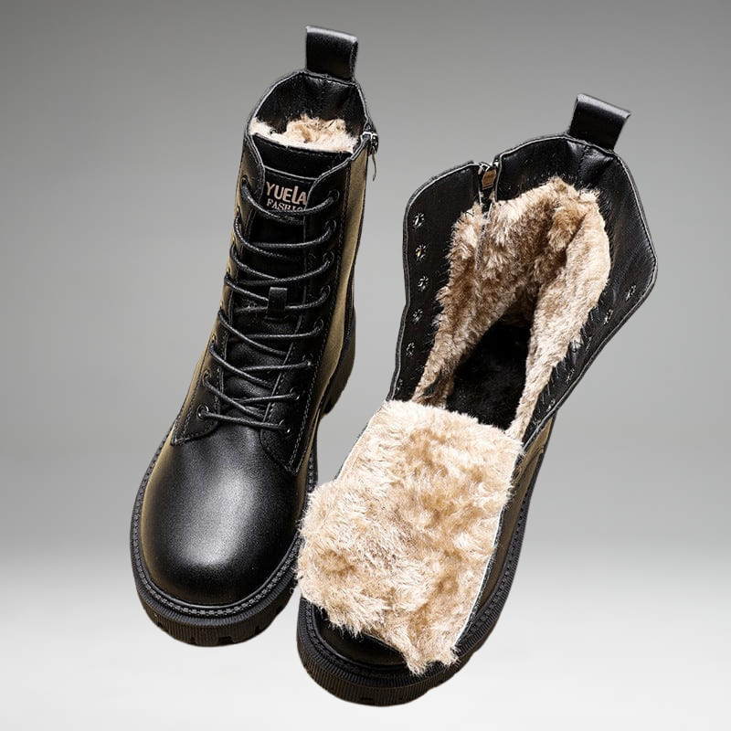 Helena - Black Leather Fur-Lined Insulated Boots