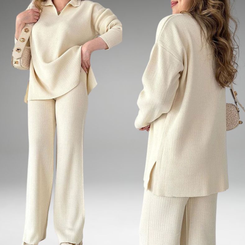 Amalia | Casual two-piece set with V-neck and slit