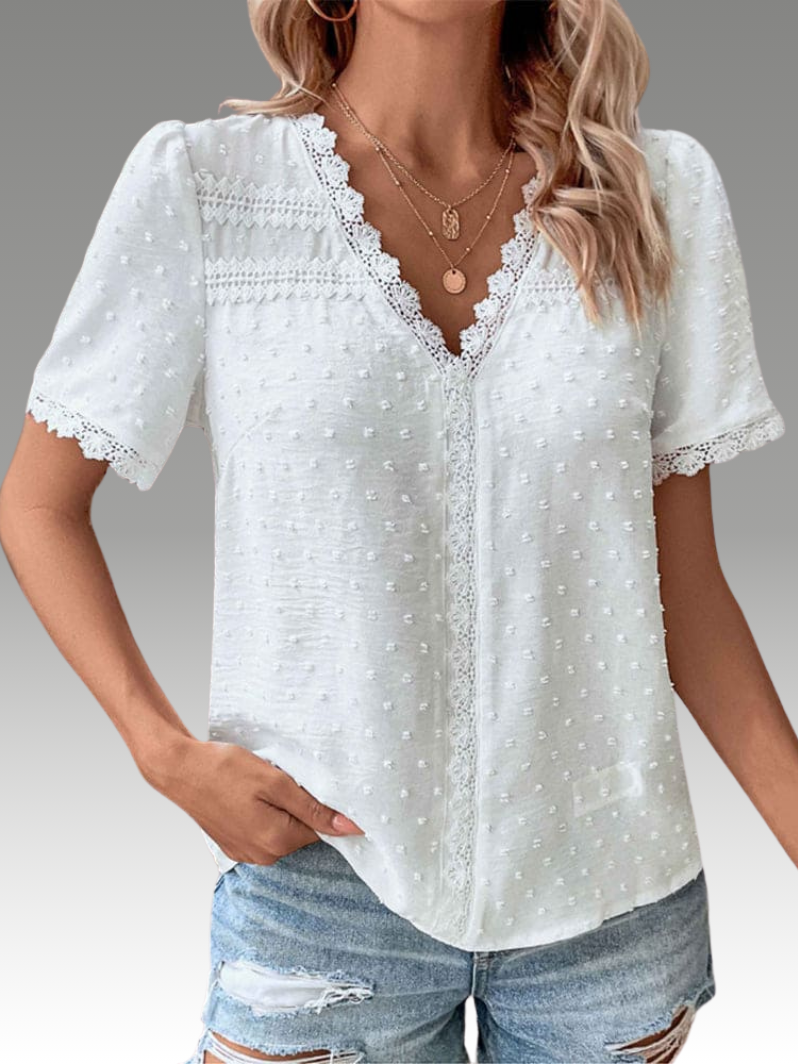 ELVAIRA – Lace Blouse with V-Neckline