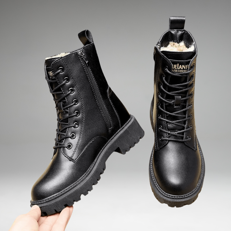 Helena - Black Leather Fur-Lined Insulated Boots