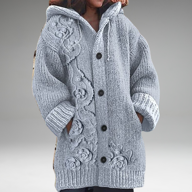 Annelie™ | Warm women's sweater with buttons and a hood.