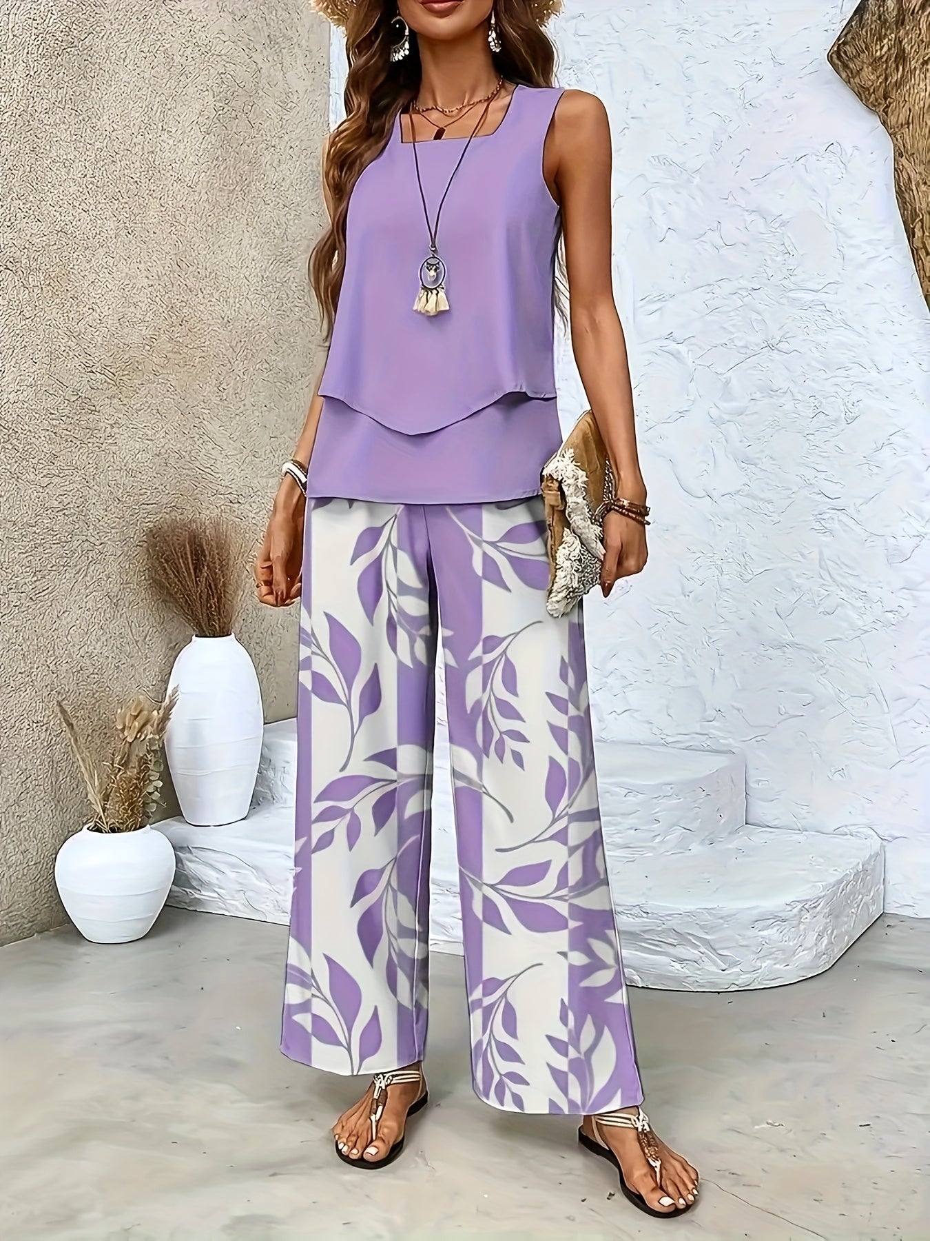 Camille - Twill Stripe Vest And Pants Set