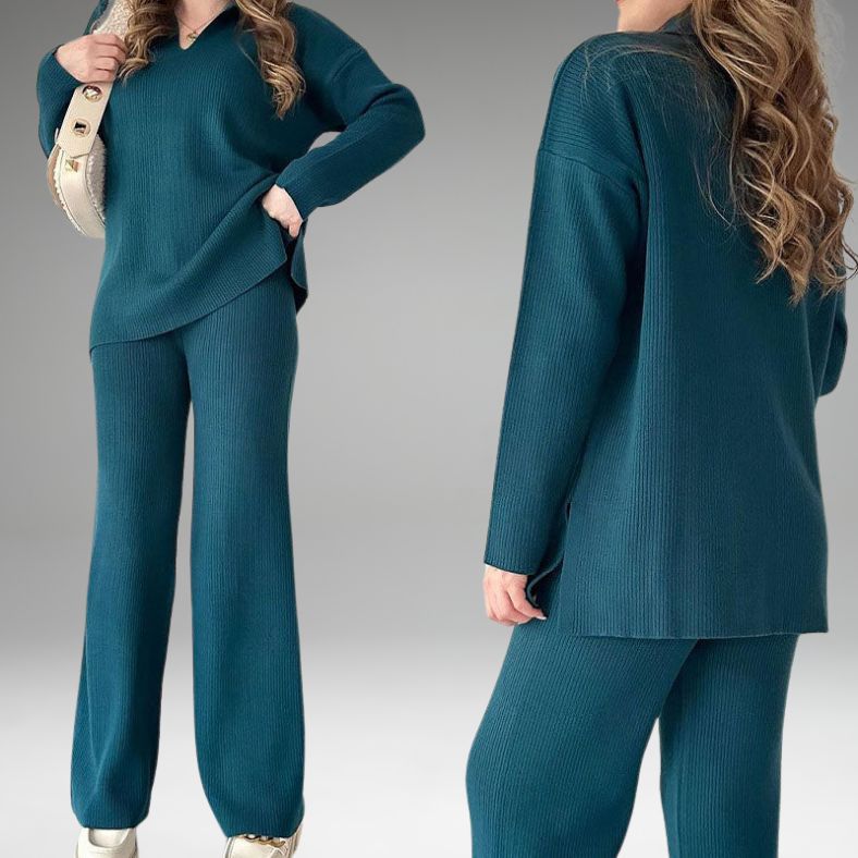 Amalia | Casual two-piece set with V-neck and slit