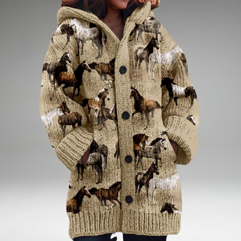 Annelie™ | Warm women's sweater with buttons and a hood.