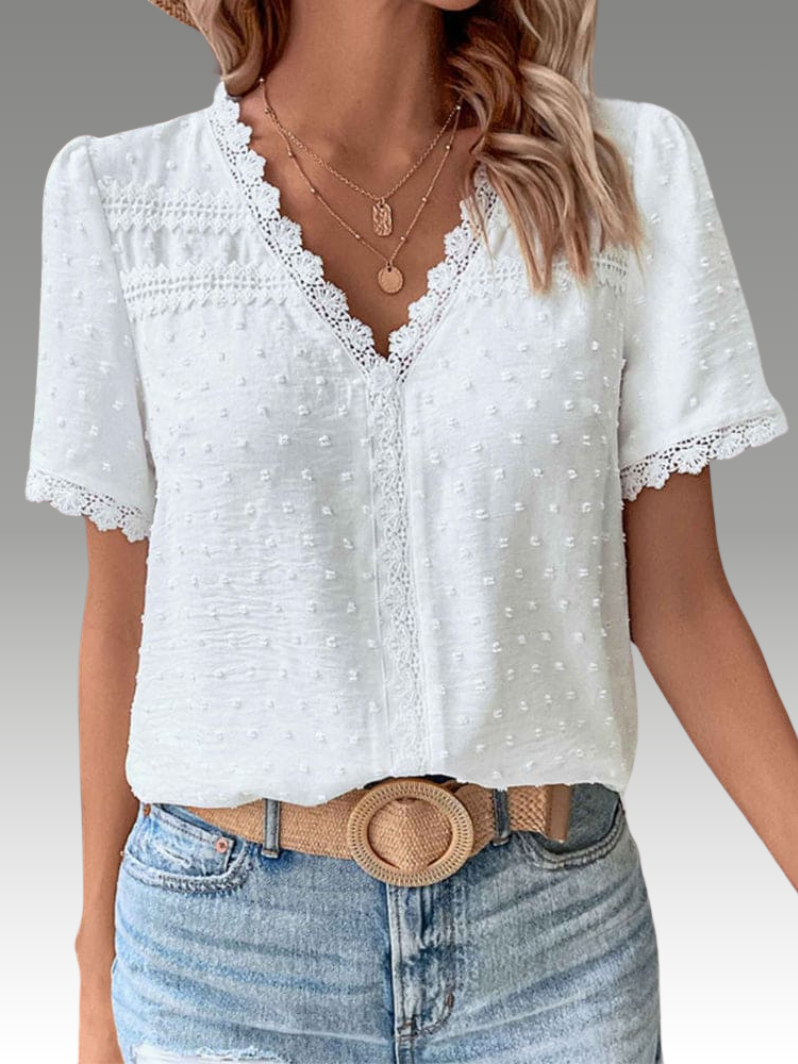 ELVAIRA – Lace Blouse with V-Neckline