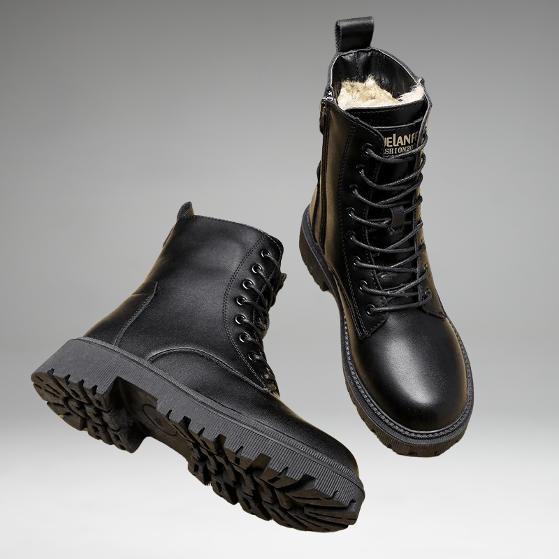Helena - Black Leather Fur-Lined Insulated Boots