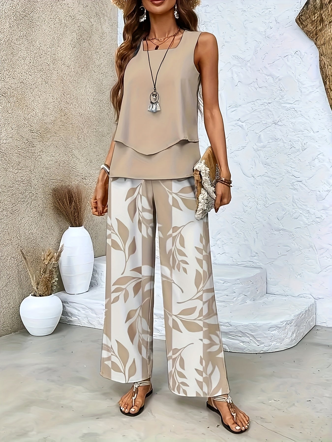 Camille - Twill Stripe Vest And Pants Set
