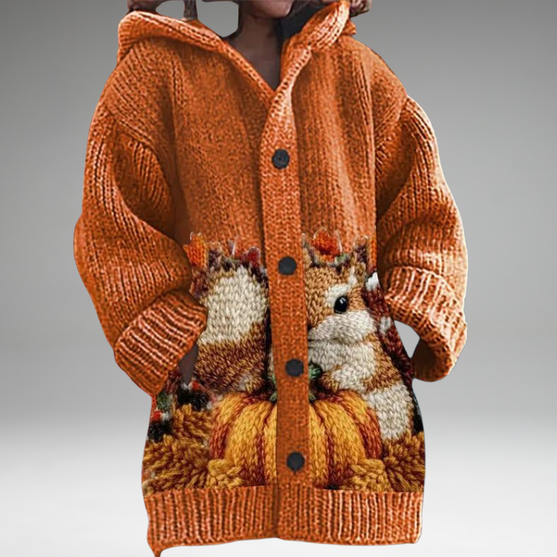 Annelie™ | Warm women's sweater with buttons and a hood.