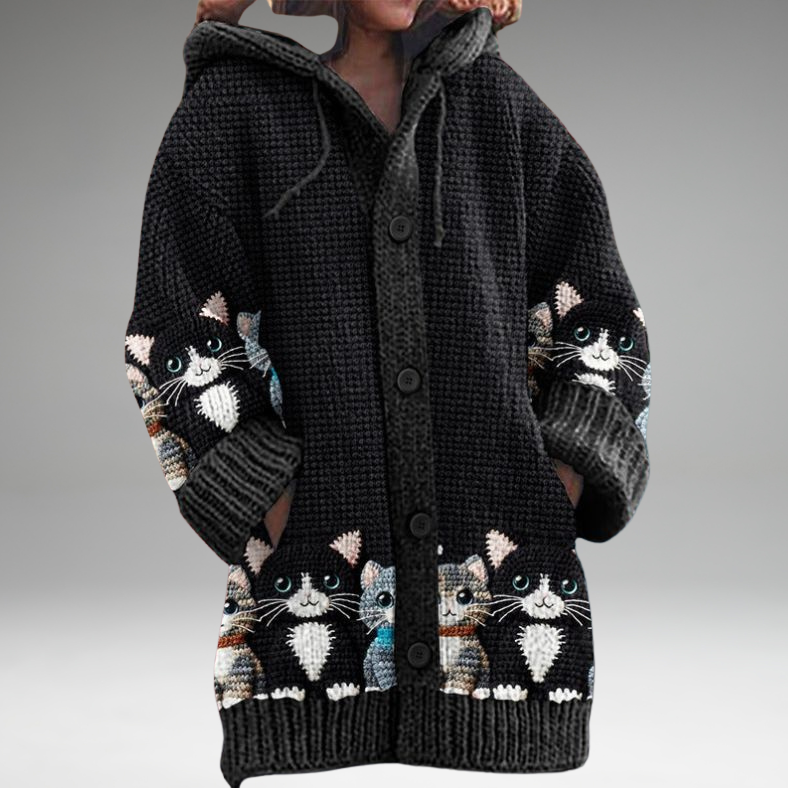 Annelie™ | Warm women's sweater with buttons and a hood.