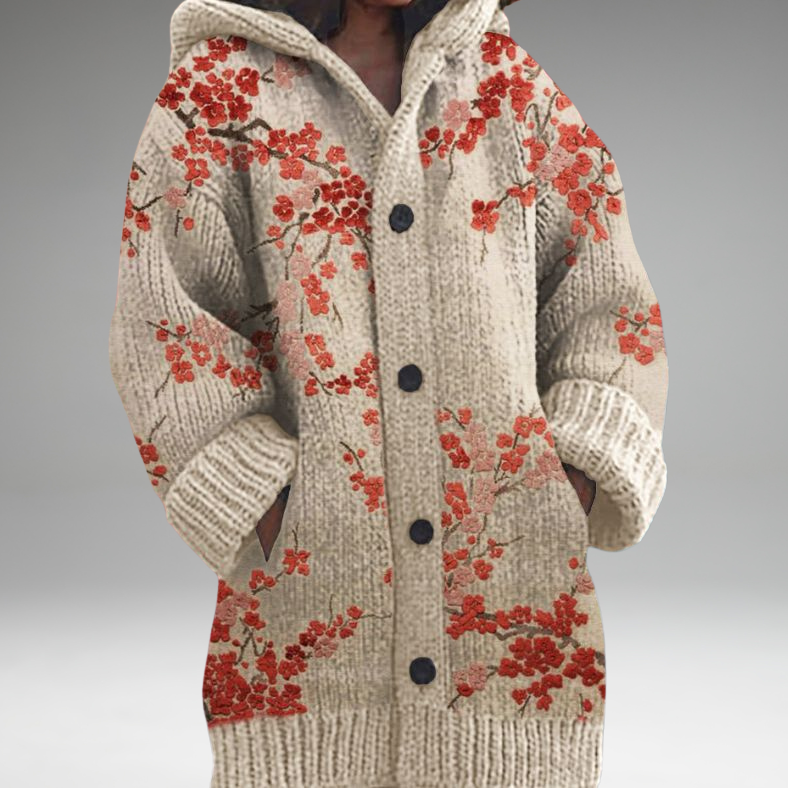 Annelie™ | Warm women's sweater with buttons and a hood.
