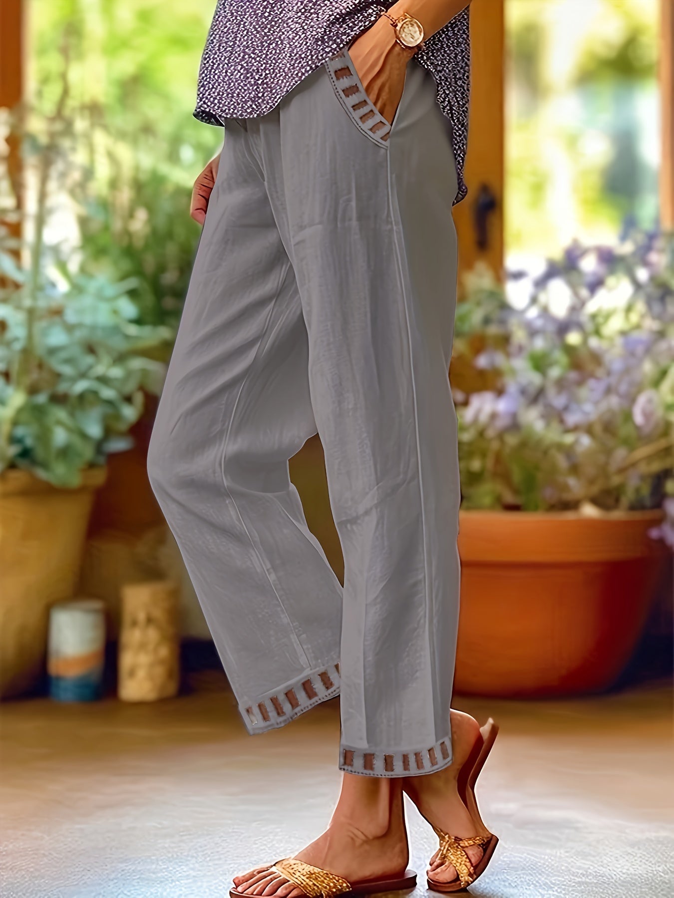 Lena - Contrast Trim Cropped Pants