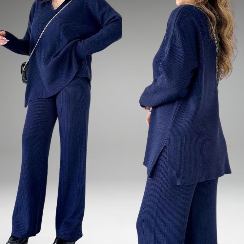 Amalia | Casual two-piece set with V-neck and slit