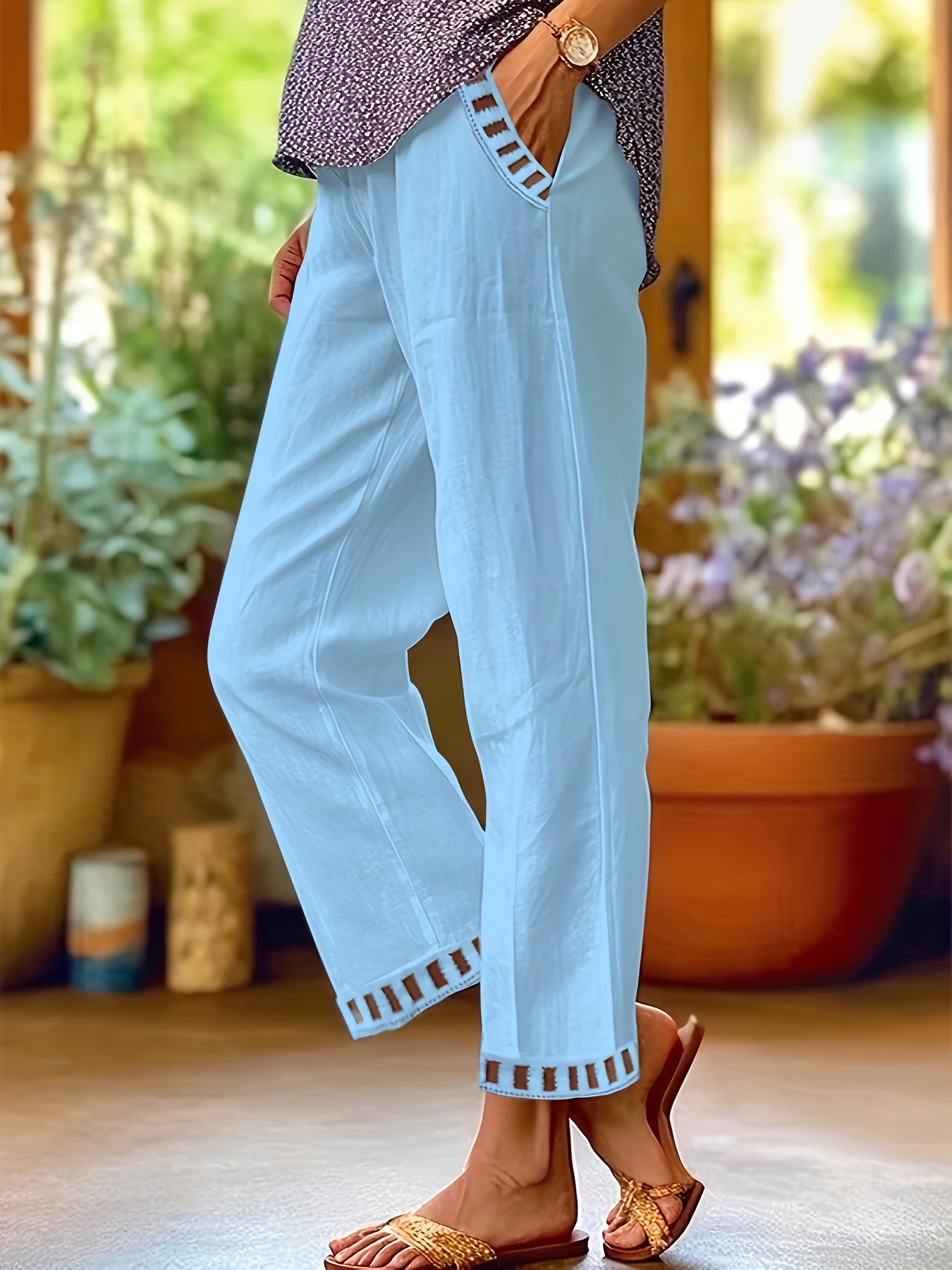 Lena - Contrast Trim Cropped Pants