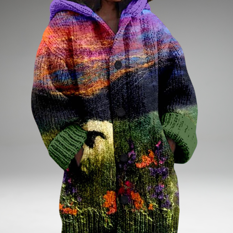 Annelie™ | Warm women's sweater with buttons and a hood.