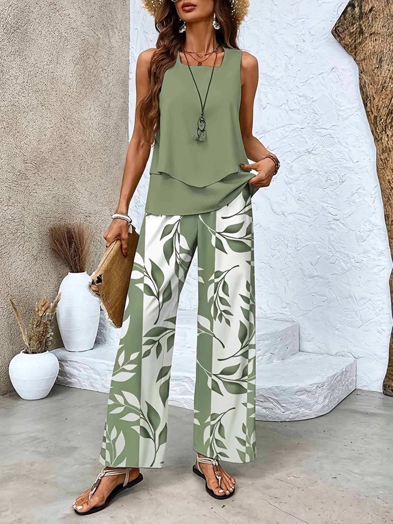 Camille - Twill Stripe Vest And Pants Set