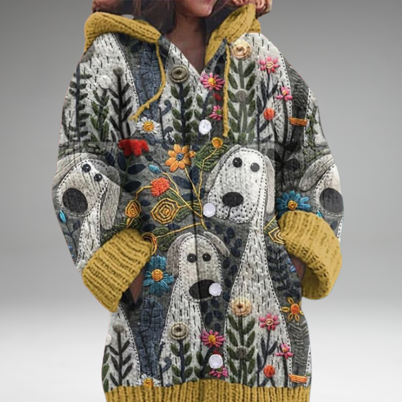 Annelie™ | Warm women's sweater with buttons and a hood.