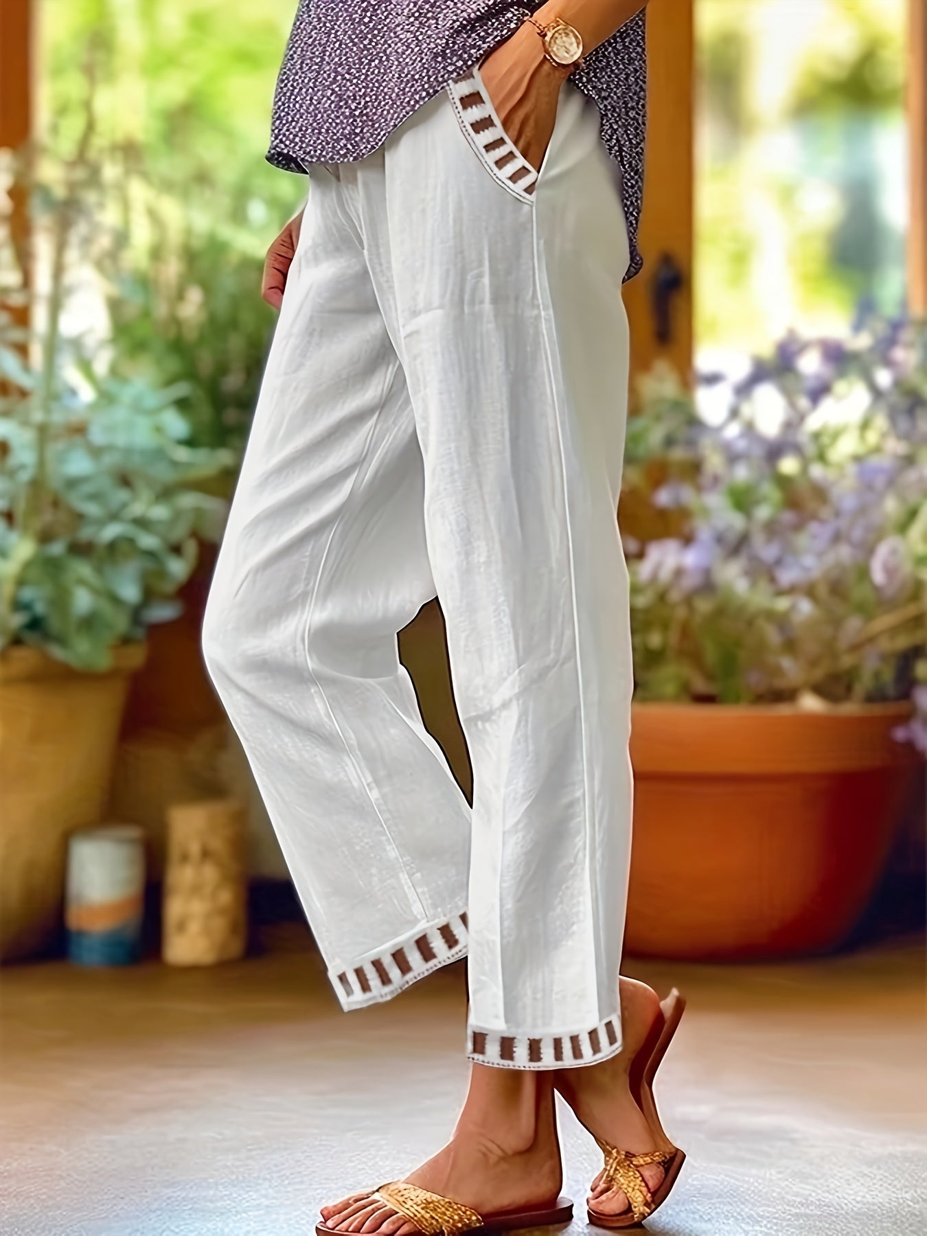 Lena - Contrast Trim Cropped Pants