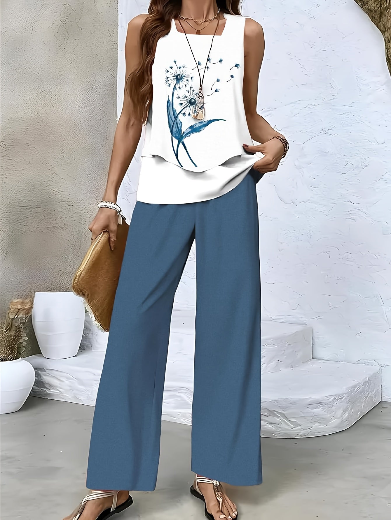 Camille - Twill Stripe Vest And Pants Set