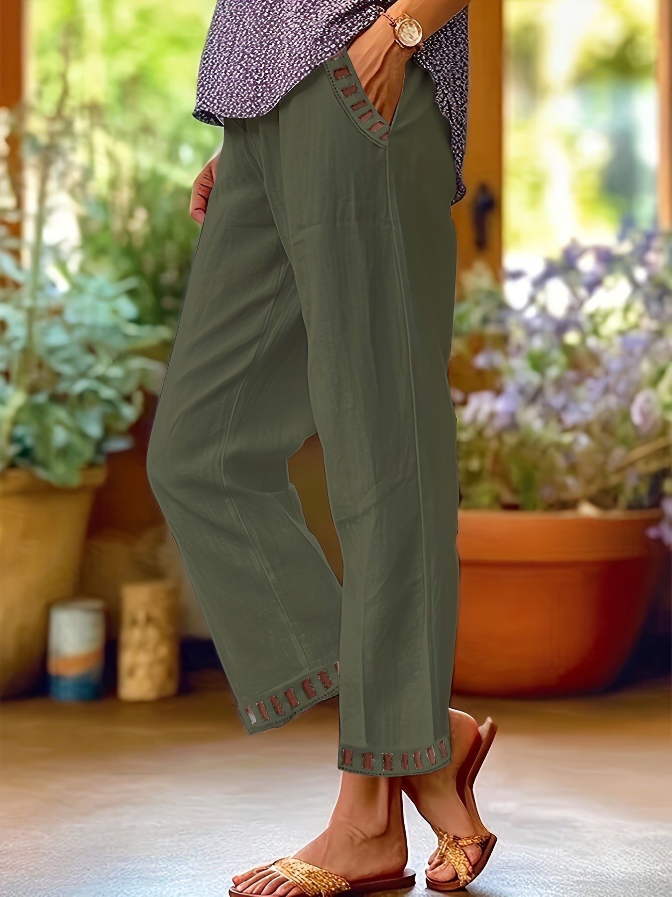 Lena - Contrast Trim Cropped Pants
