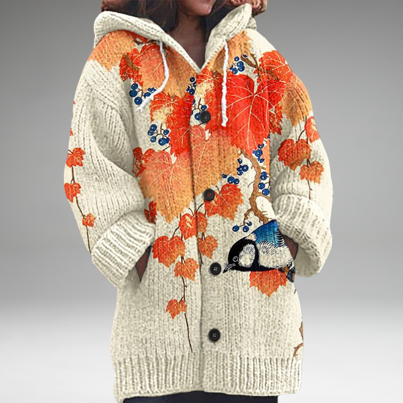 Annelie™ | Warm women's sweater with buttons and a hood.